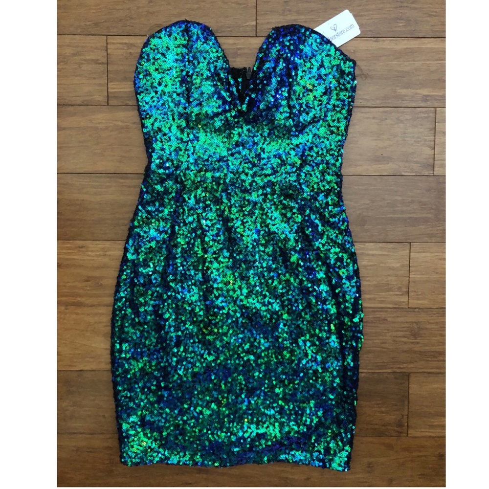 Strapless Mermaid Sequin Mini Dress